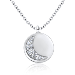 CZ Crescent Moon Silver Necklace SPE-2959